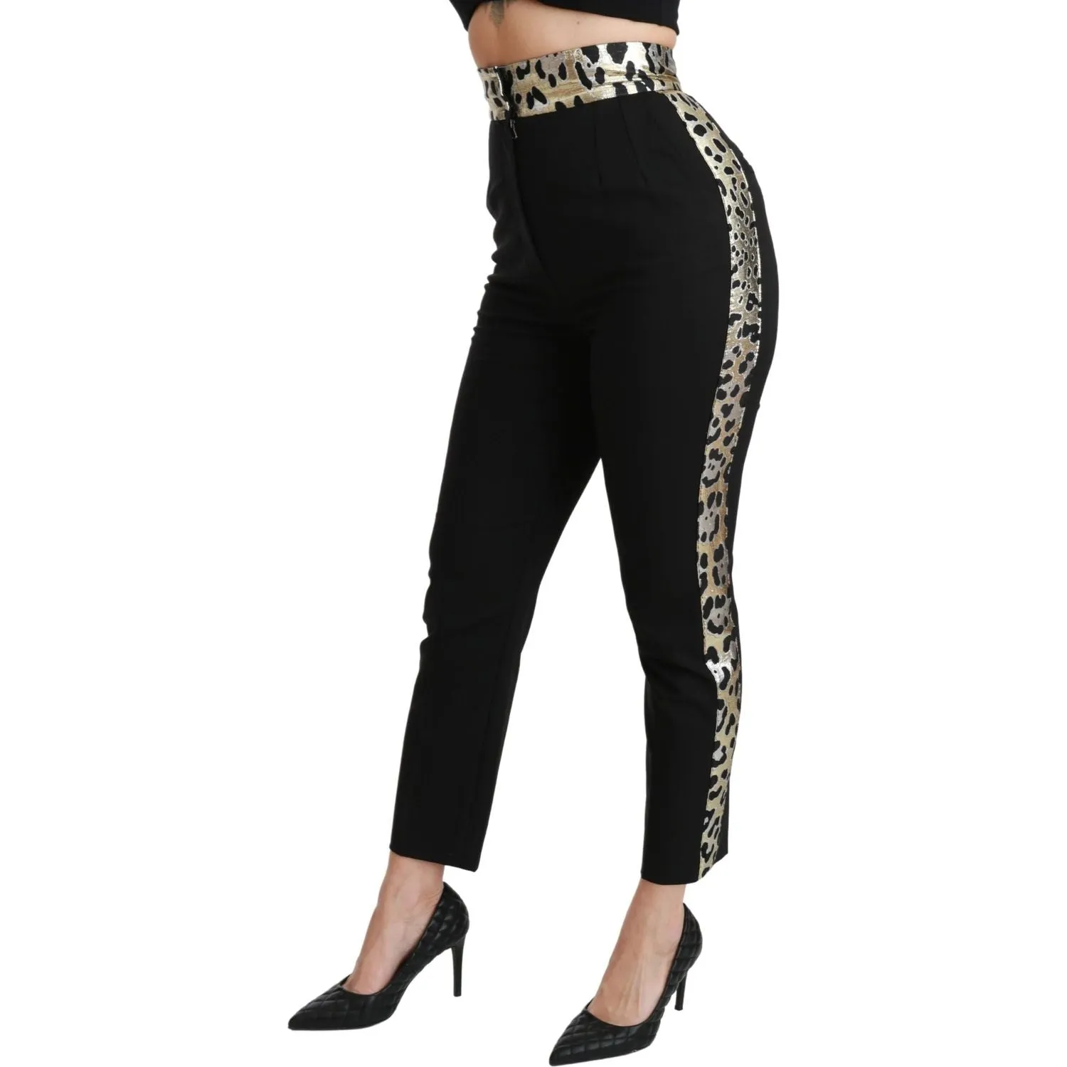 Dolce & Gabbana Gold Leopard Jacquard High Waist Pants