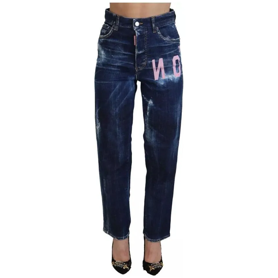 Dsquared² Blue Icon High Waist Straight Denim Boston Jeans