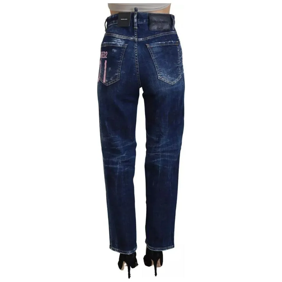 Dsquared² Blue Icon High Waist Straight Denim Boston Jeans