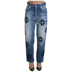 Dsquared² Blue Washed High Waist Straight Denim Boston Jeans