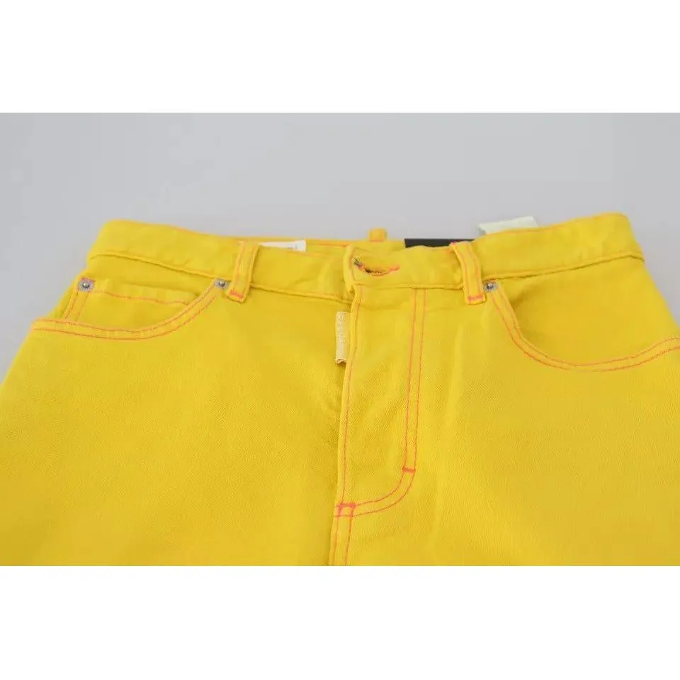 Dsquared² Yellow Cotton High Waist Straight Denim Boston Jeans