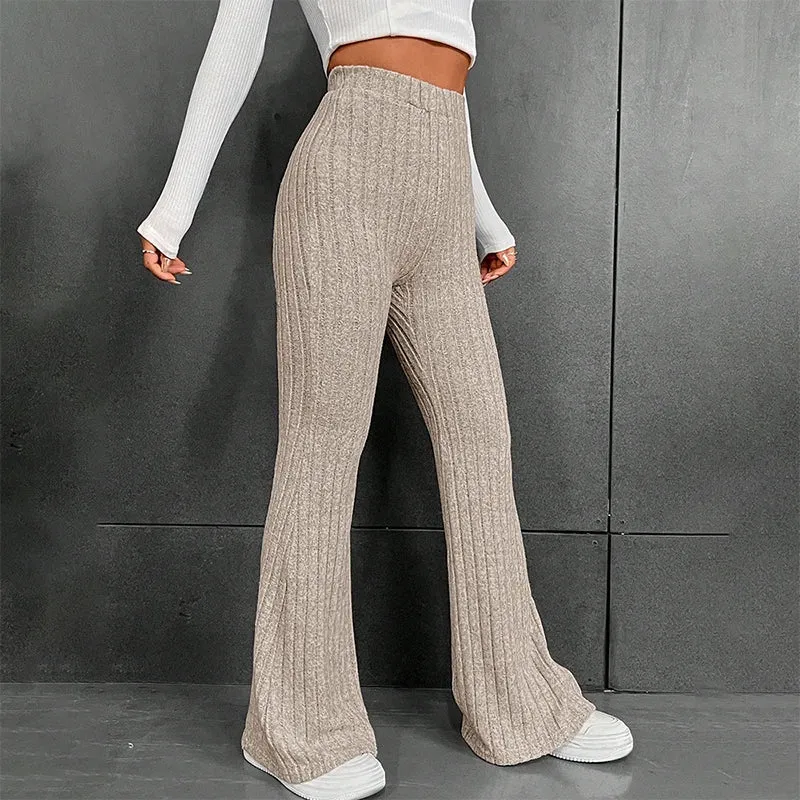 Fall New Solid Wide Pit Stripe Casual Knitted Wide-Legged Warm Streetwear Pants