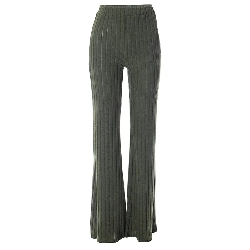 Fall New Solid Wide Pit Stripe Casual Knitted Wide-Legged Warm Streetwear Pants