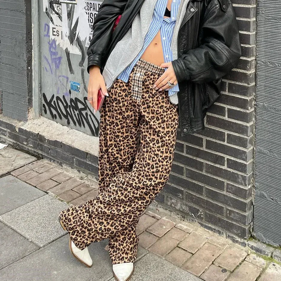 Fashion Leopard Animal Cheetah Y2k Wide Leg Going Out Streetwear Pants