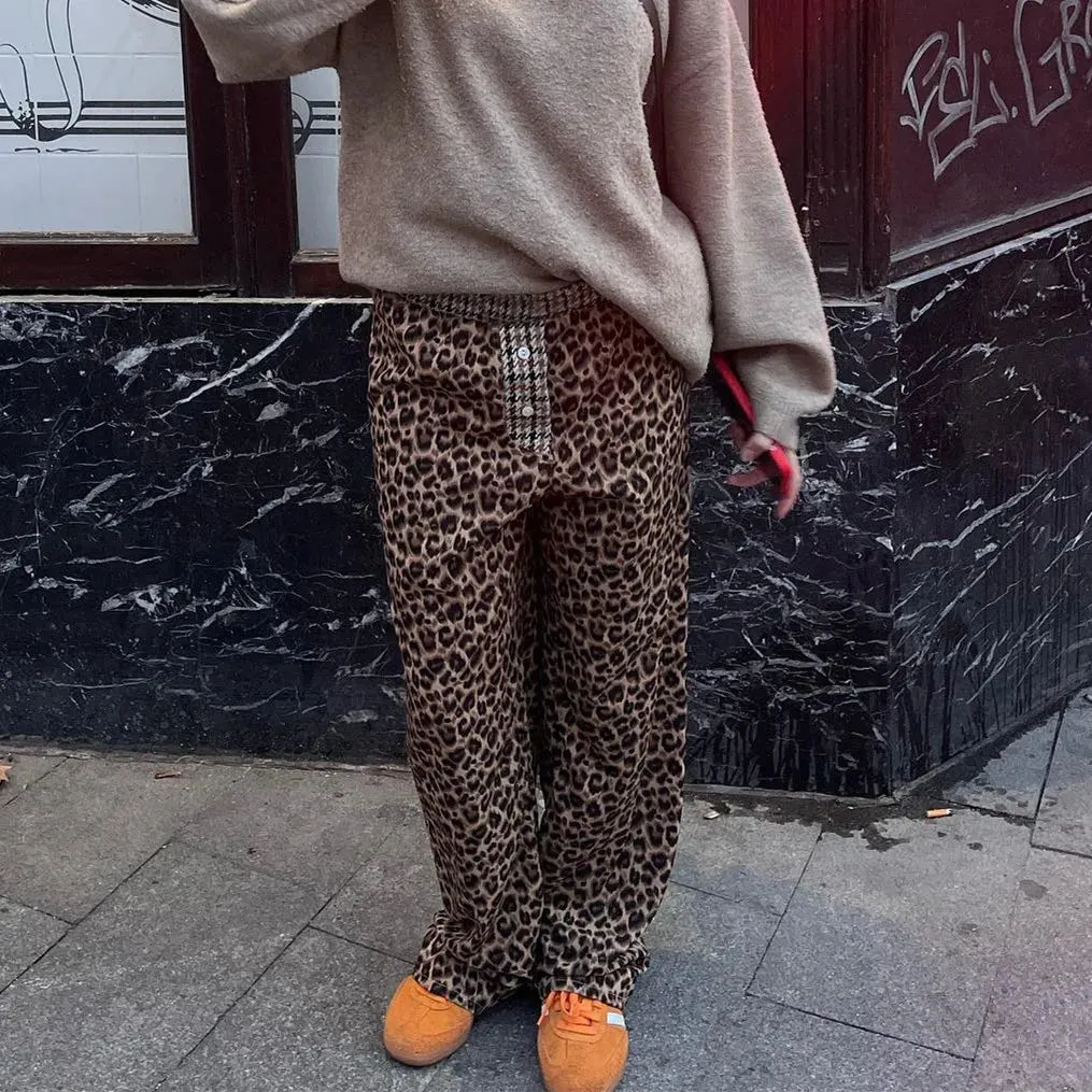 Fashion Leopard Animal Cheetah Y2k Wide Leg Going Out Streetwear Pants