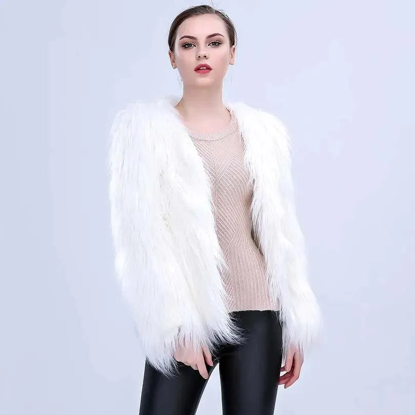 Faux Fur LED Light Up Party Coat: Up to 6XL Women's Festival, Clubbing, Party Jacket