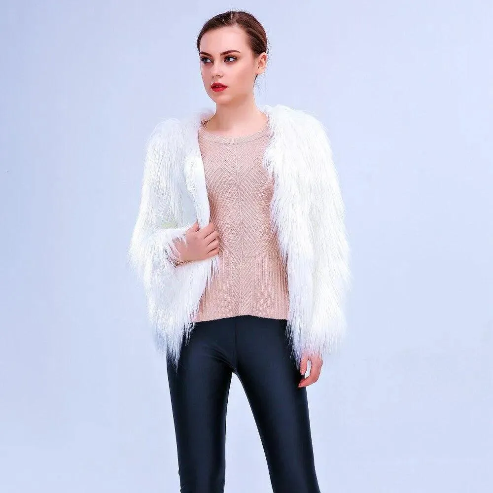 Faux Fur LED Light Up Party Coat: Up to 6XL Women's Festival, Clubbing, Party Jacket