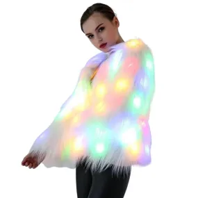 Faux Fur LED Light Up Party Coat: Up to 6XL Women's Festival, Clubbing, Party Jacket