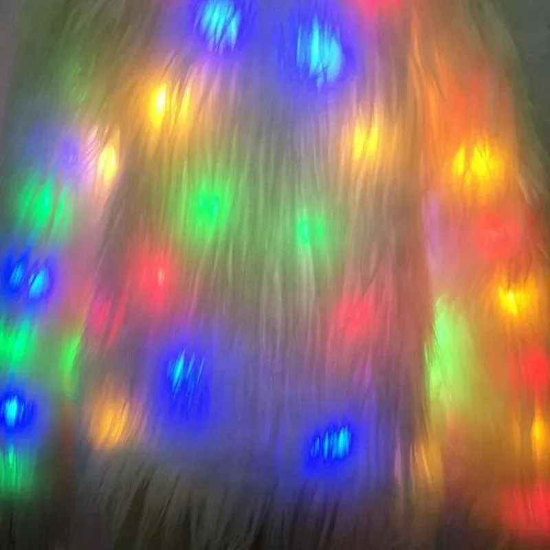 Faux Fur LED Light Up Party Coat: Up to 6XL Women's Festival, Clubbing, Party Jacket