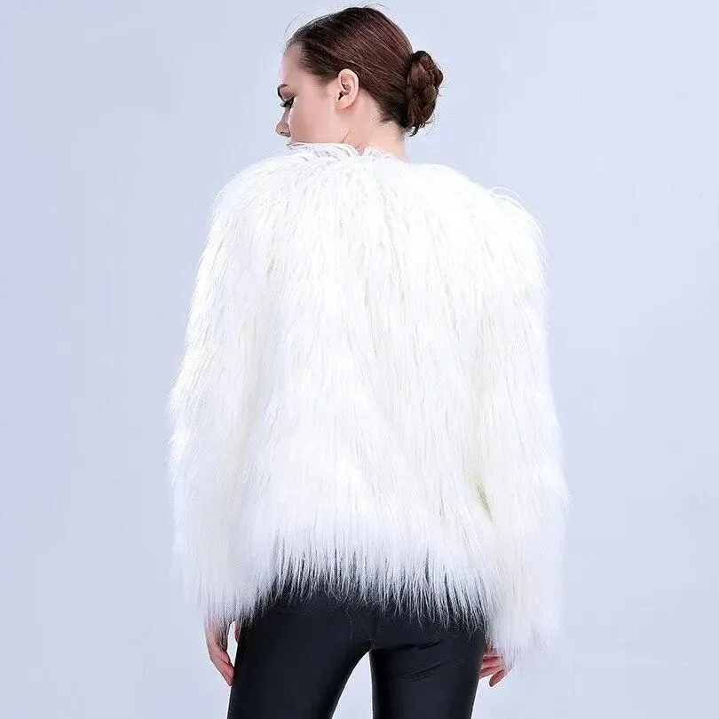 Faux Fur LED Light Up Party Coat: Up to 6XL Women's Festival, Clubbing, Party Jacket