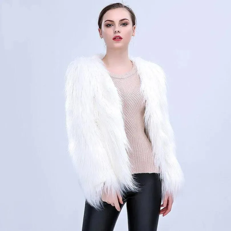 Faux Fur LED Light Up Party Coat: Up to 6XL Women's Festival, Clubbing, Party Jacket