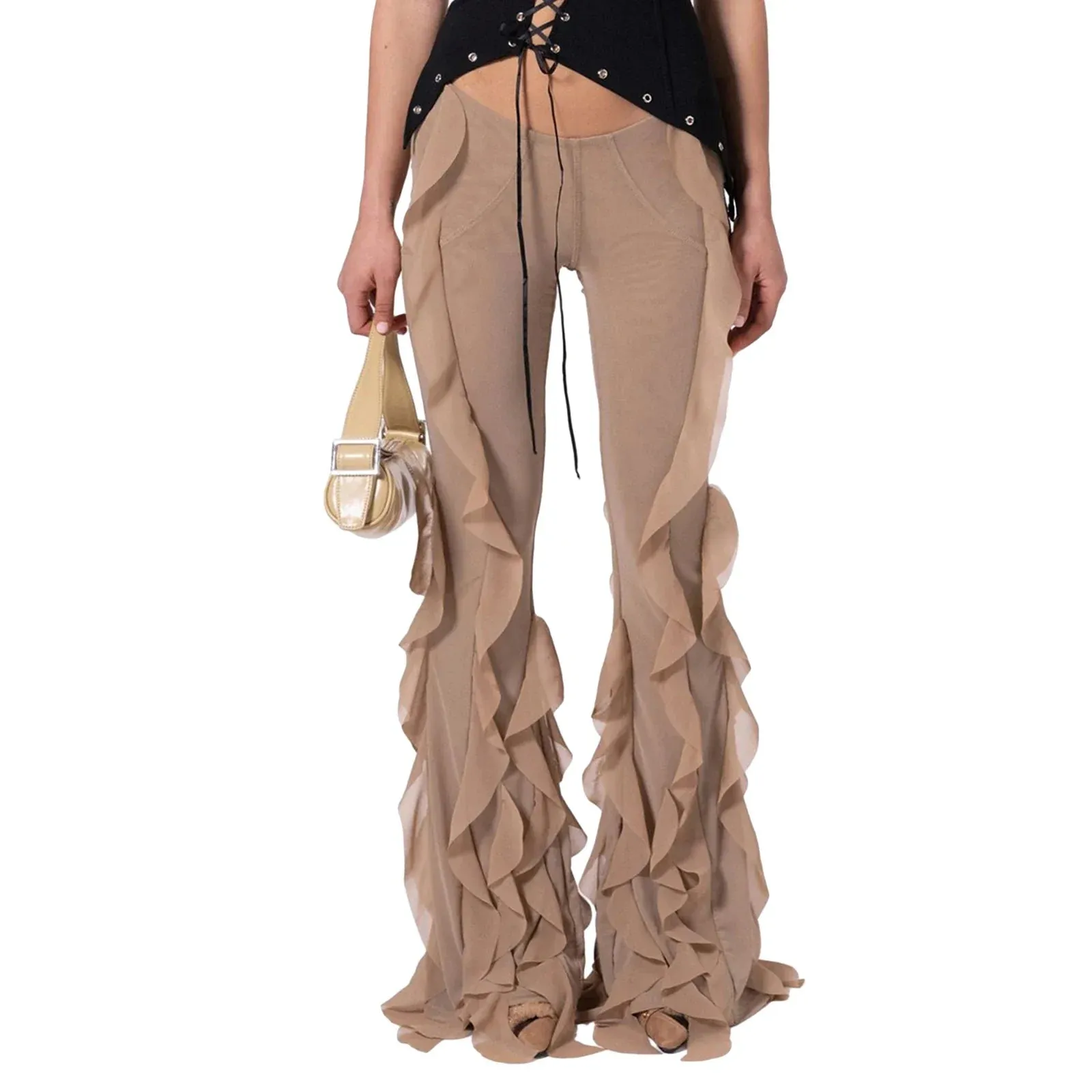 Flare Stretchy Fitted Streetwear Ruffled Pants