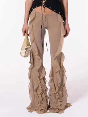 Flare Stretchy Fitted Streetwear Ruffled Pants