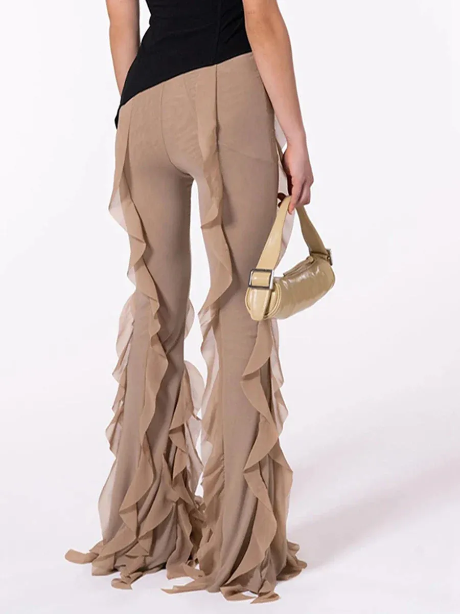 Flare Stretchy Fitted Streetwear Ruffled Pants