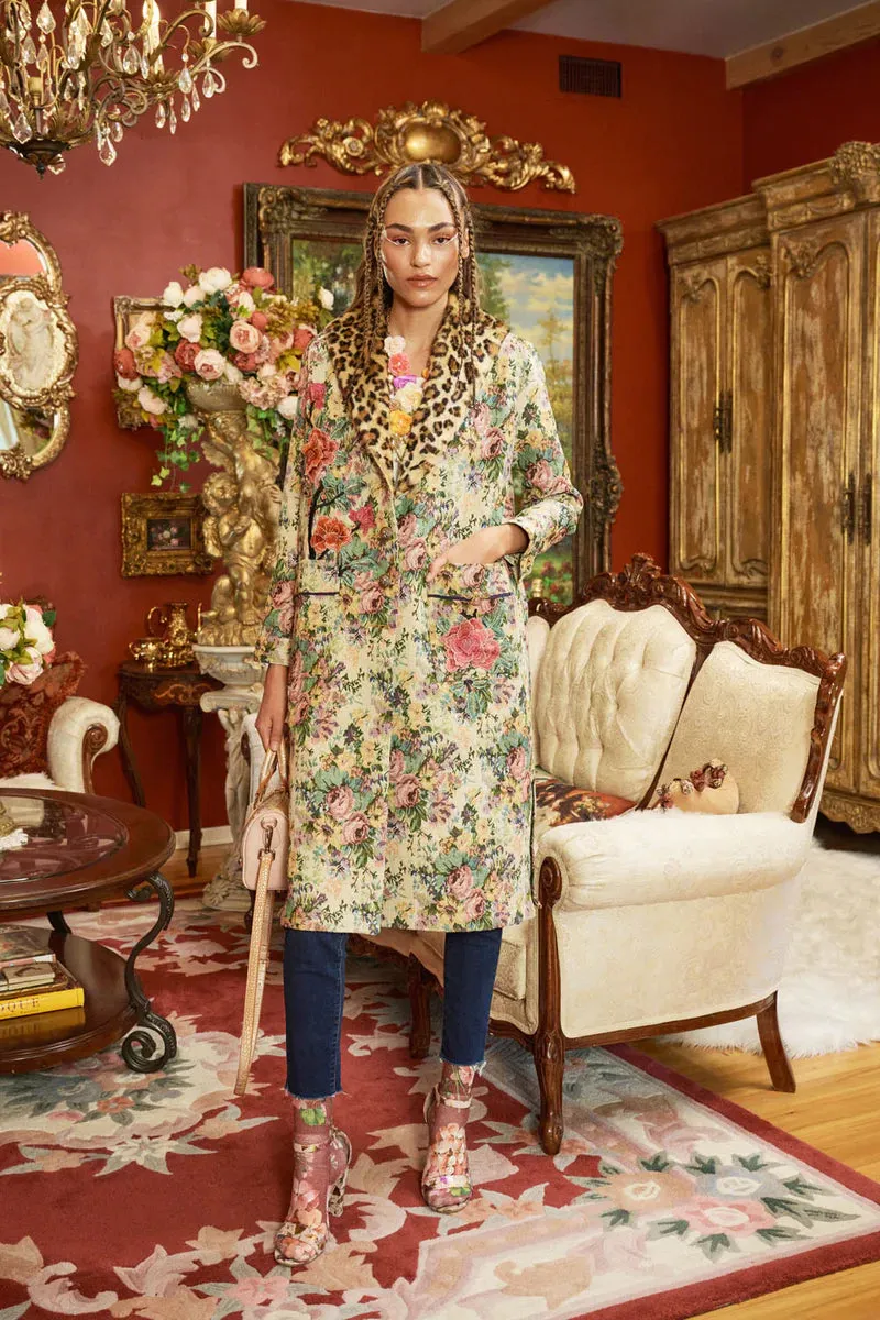 Floral jacquard button-up coat