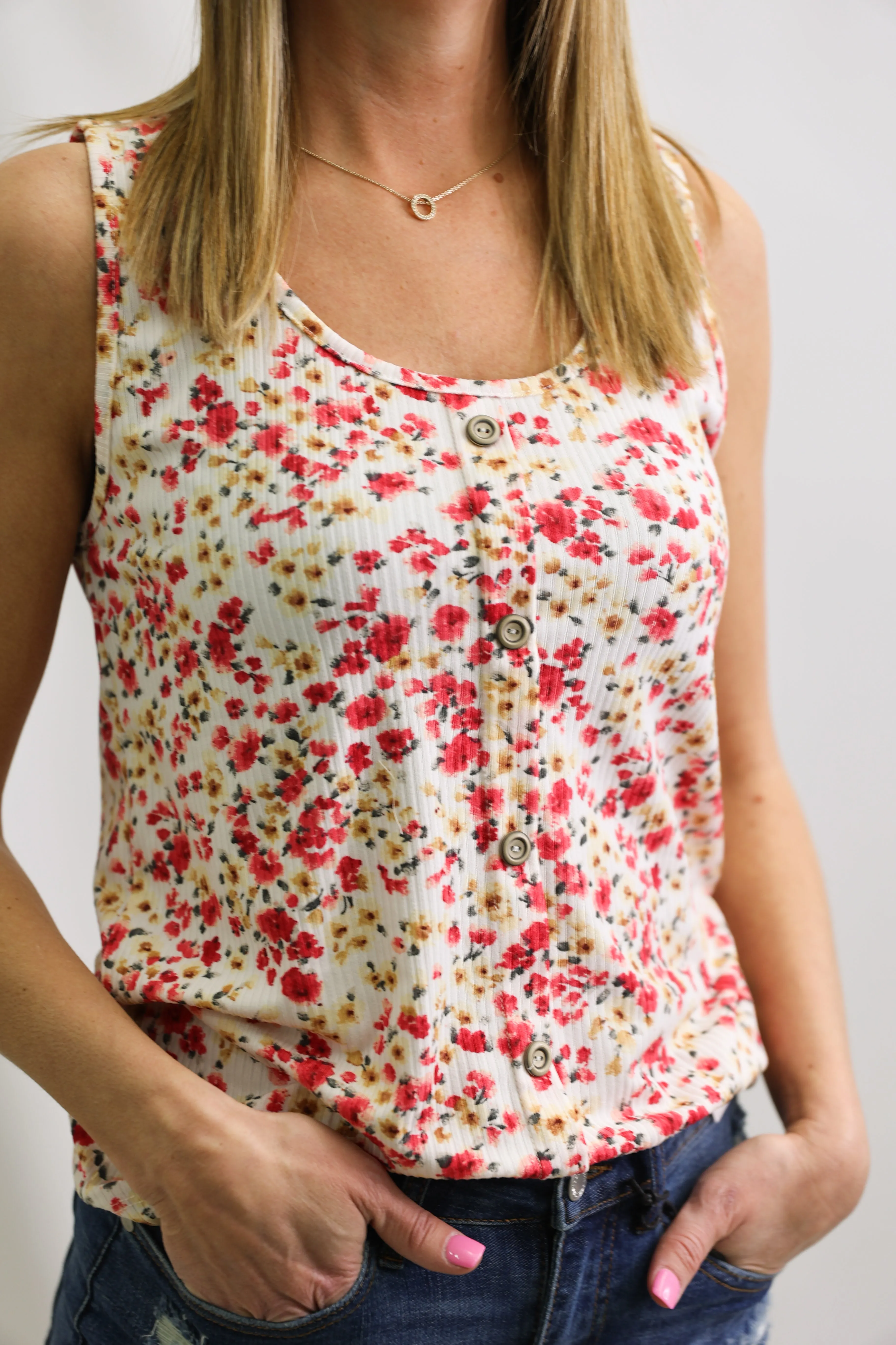 Floral Tank Top In Ivory