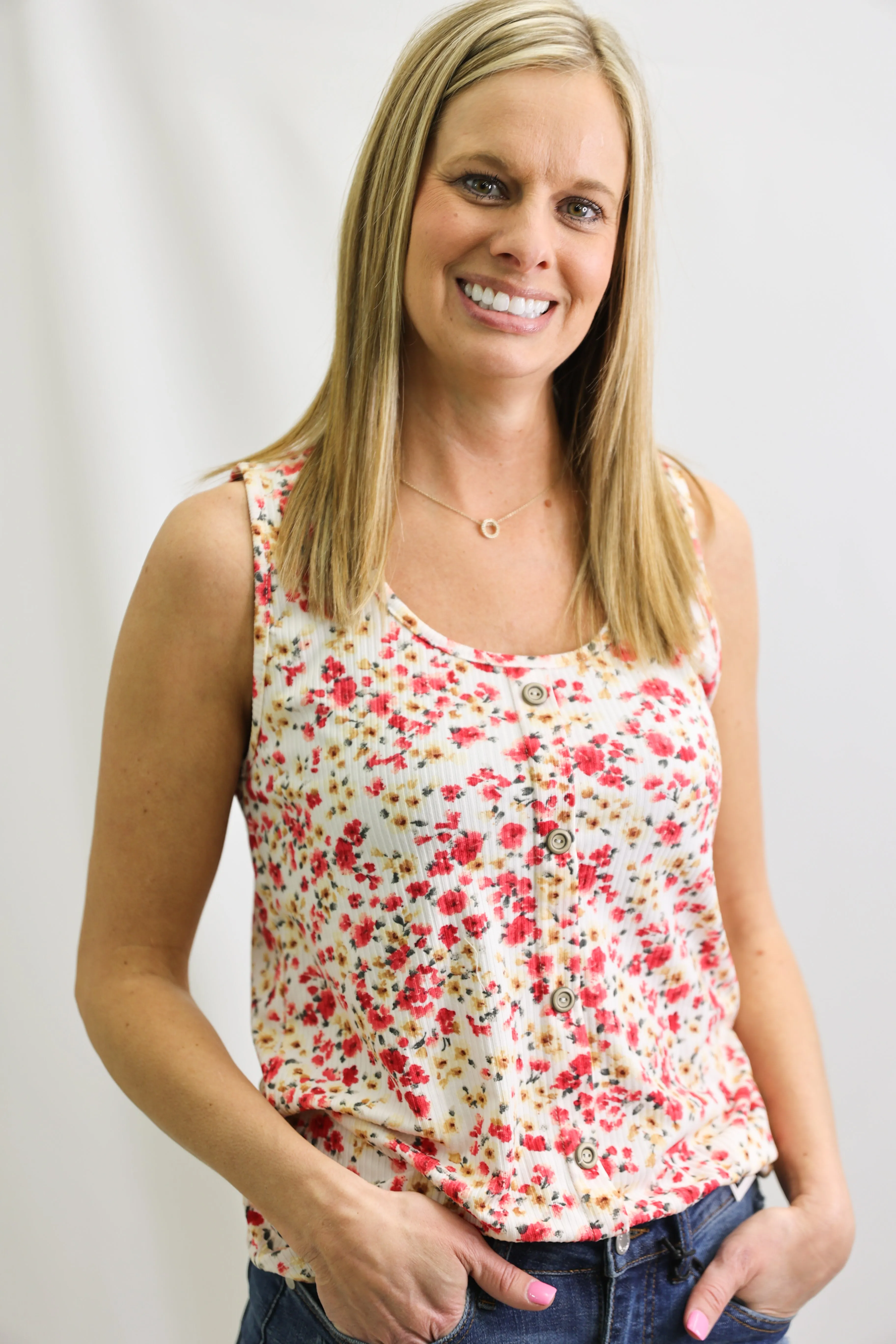 Floral Tank Top In Ivory