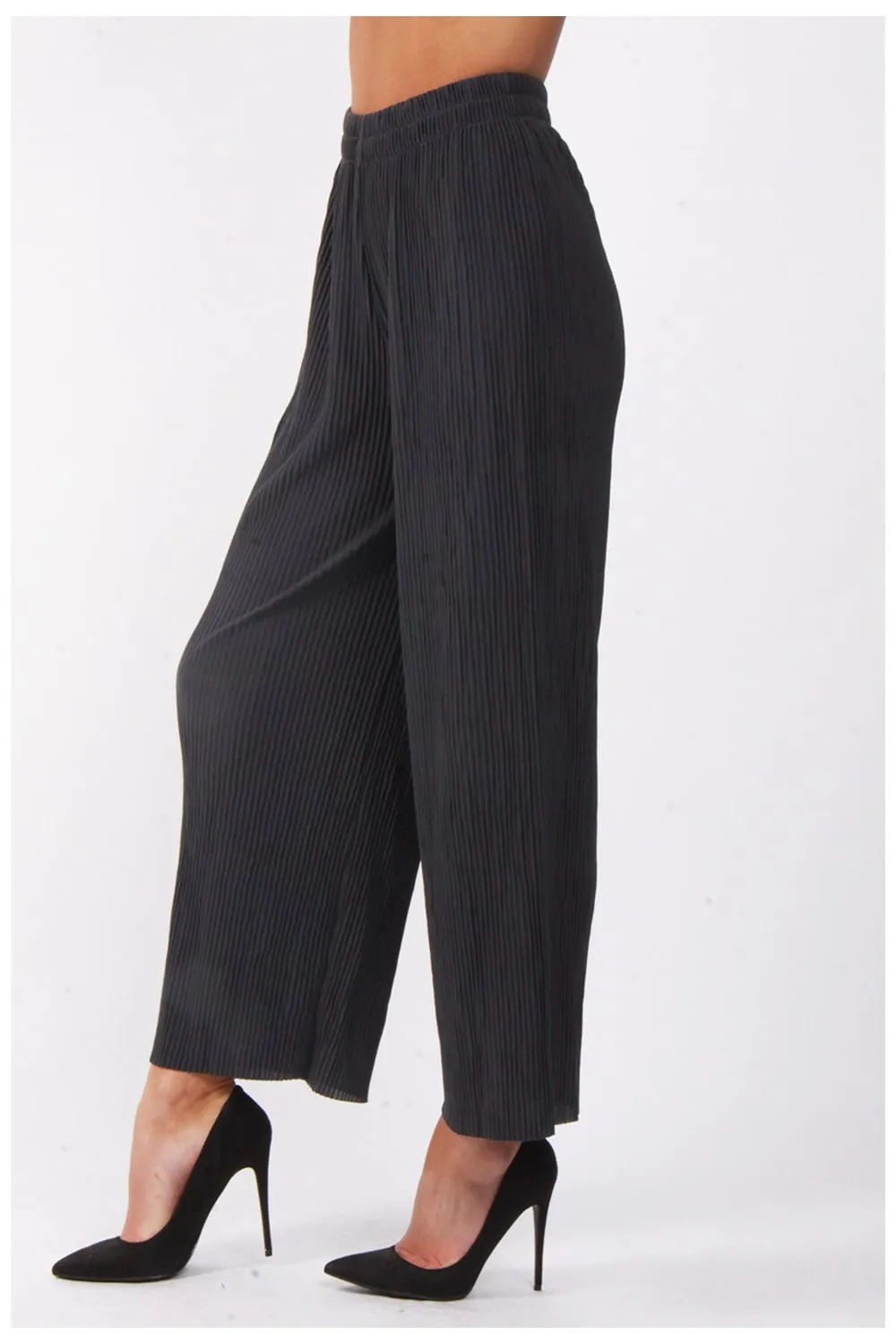 Full Length High Waist Pinstripe Pleated Culotte Trouser