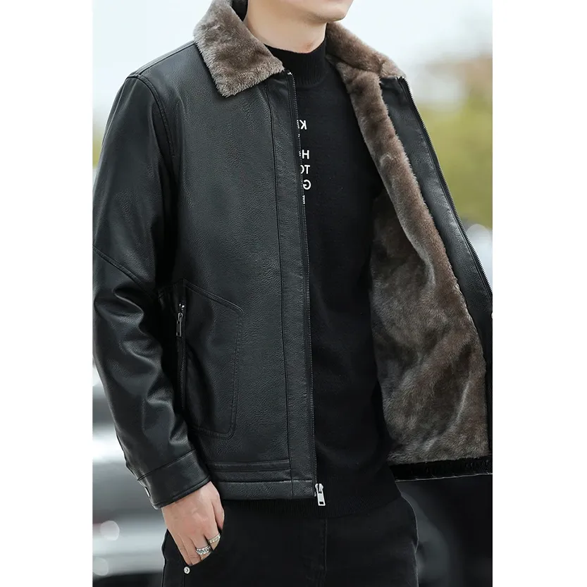 Funki Buys | Jackets | Men's Warm Faux Fleece Leather Jackets