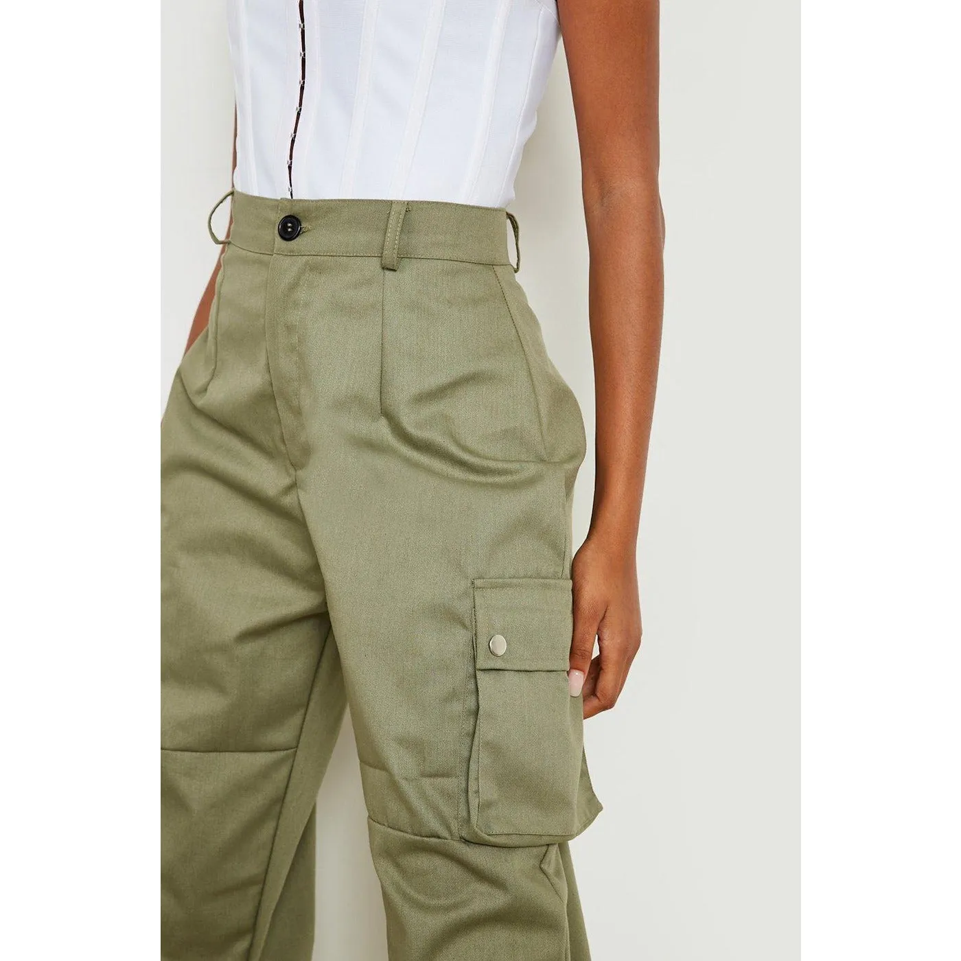 Green High Waist Woven Cargo Pants