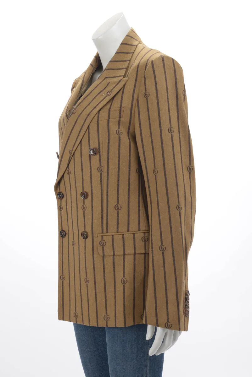 Gucci Brown Pinstriped GG Double Breasted Blazer IT 46