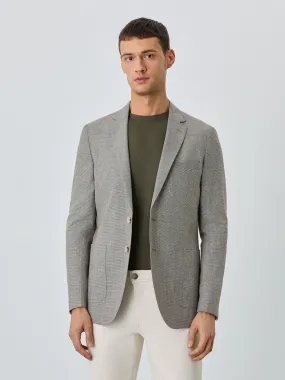 Half-Canvas Micro Houndstooth Blazer With Patch Pockets In Linen