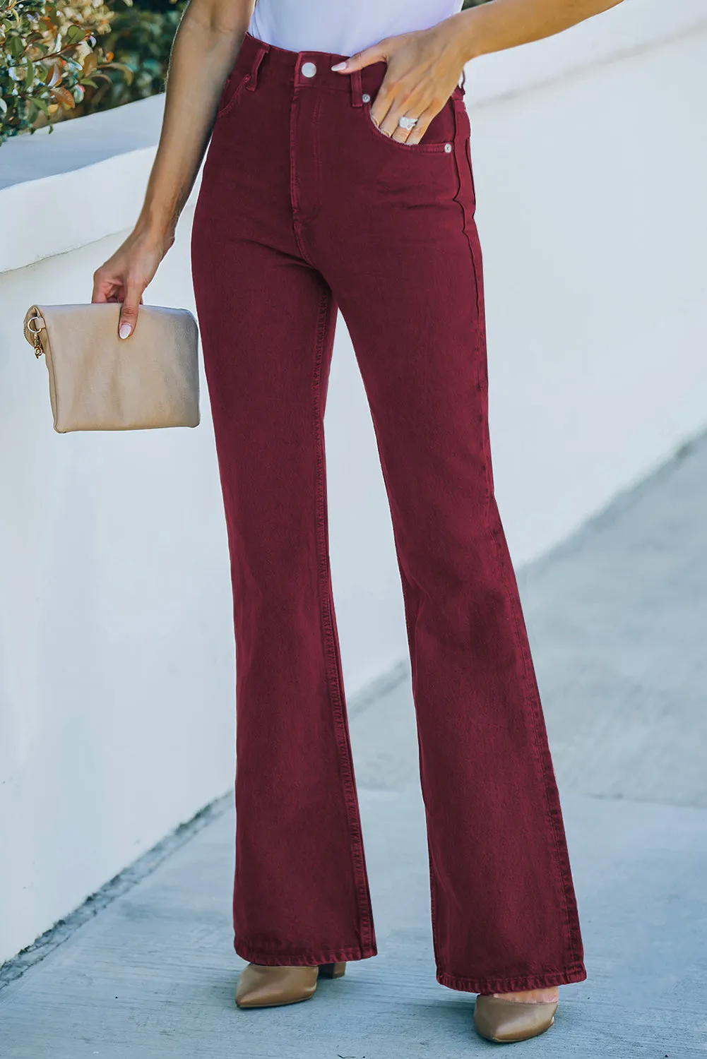 High Waist Flare Leg Jeans with Pockets