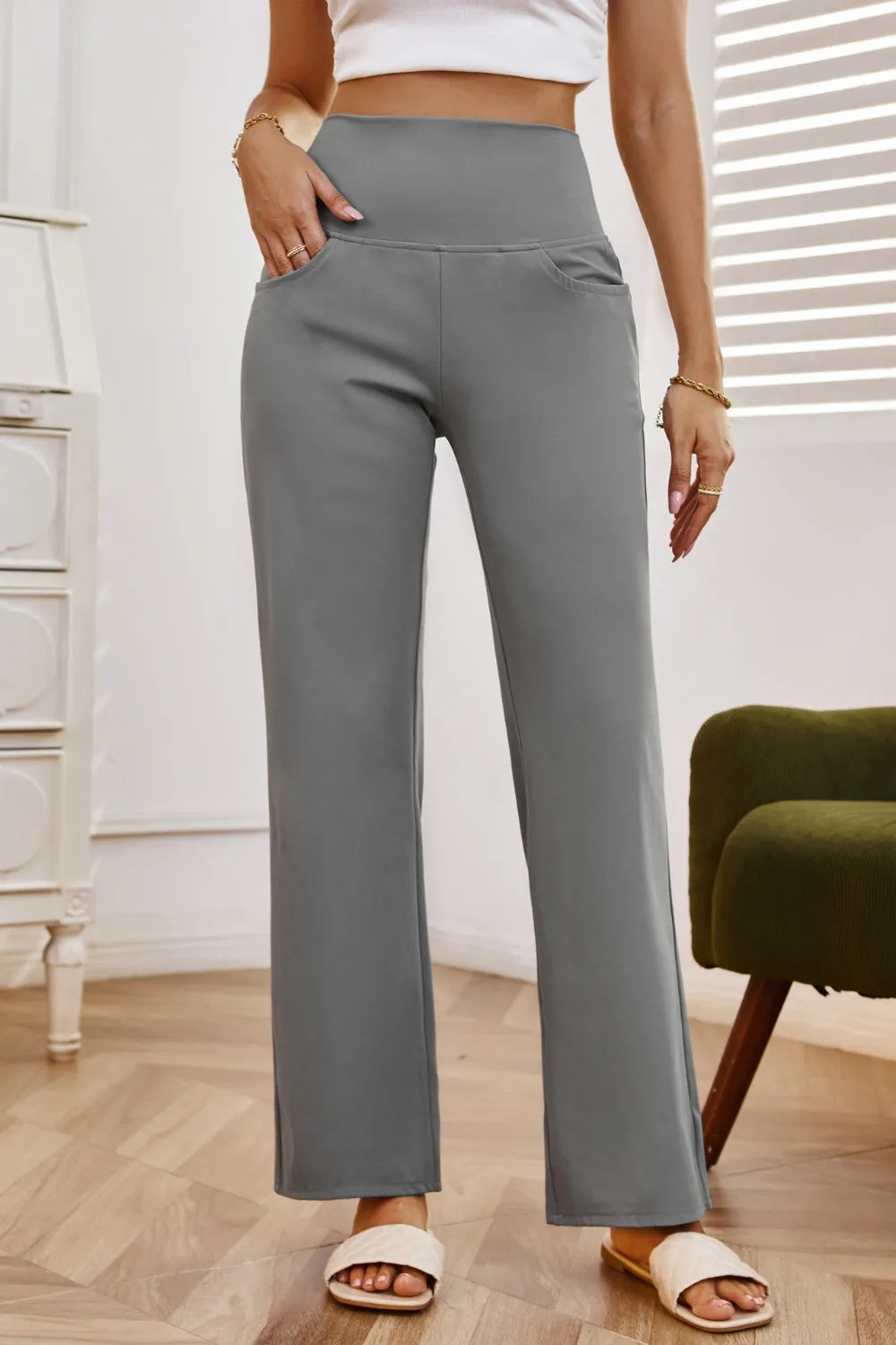 High Waist Wide Leg Pants with Pockets