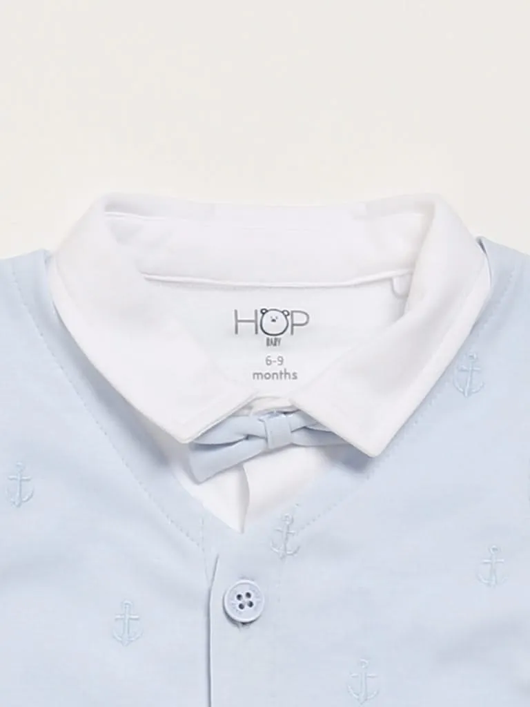 HOP Baby Embroidered Blue Shirt, Waistcoat & Trousers Set