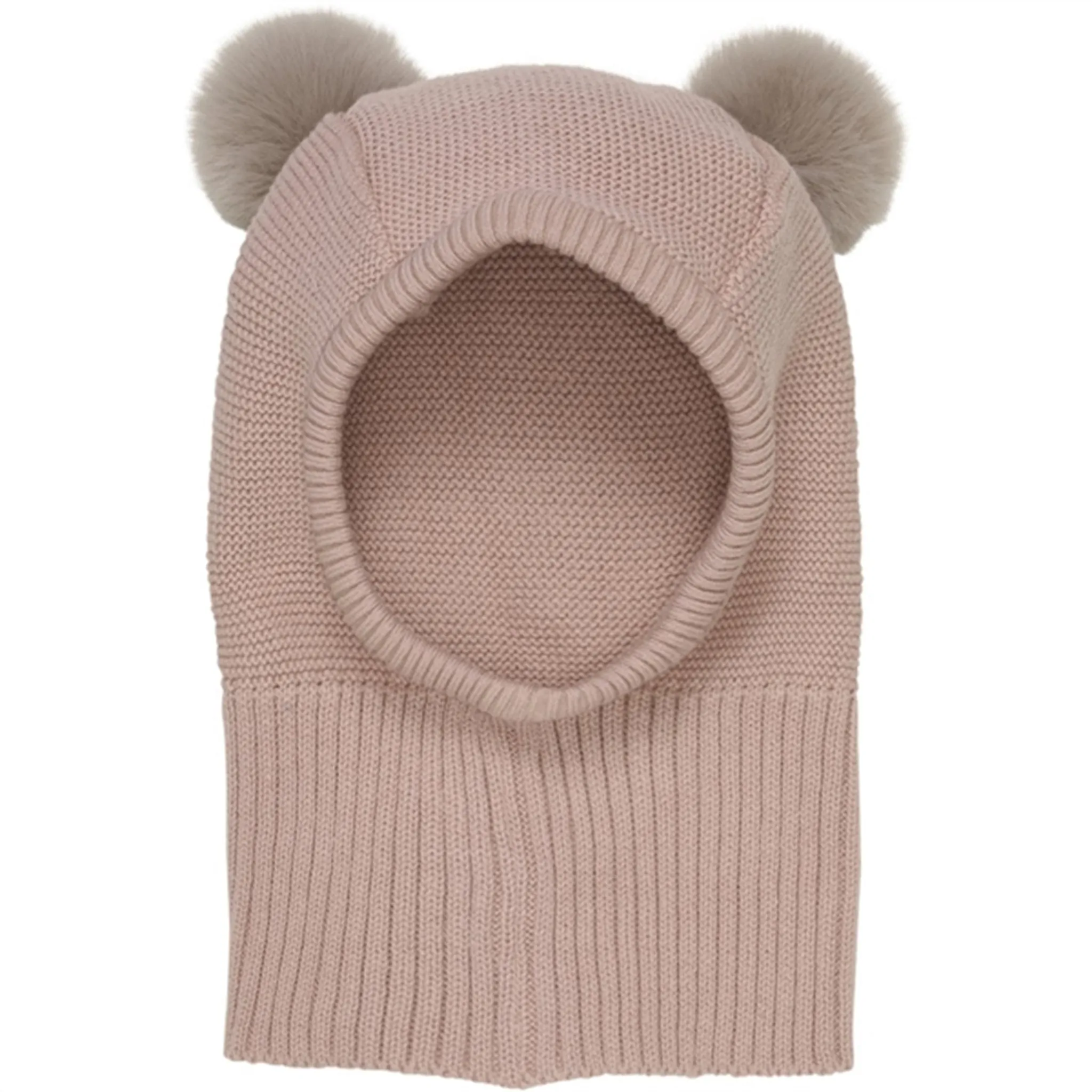 Huttelihut Balaclava Knit w. Pompoms Mahogany Rose