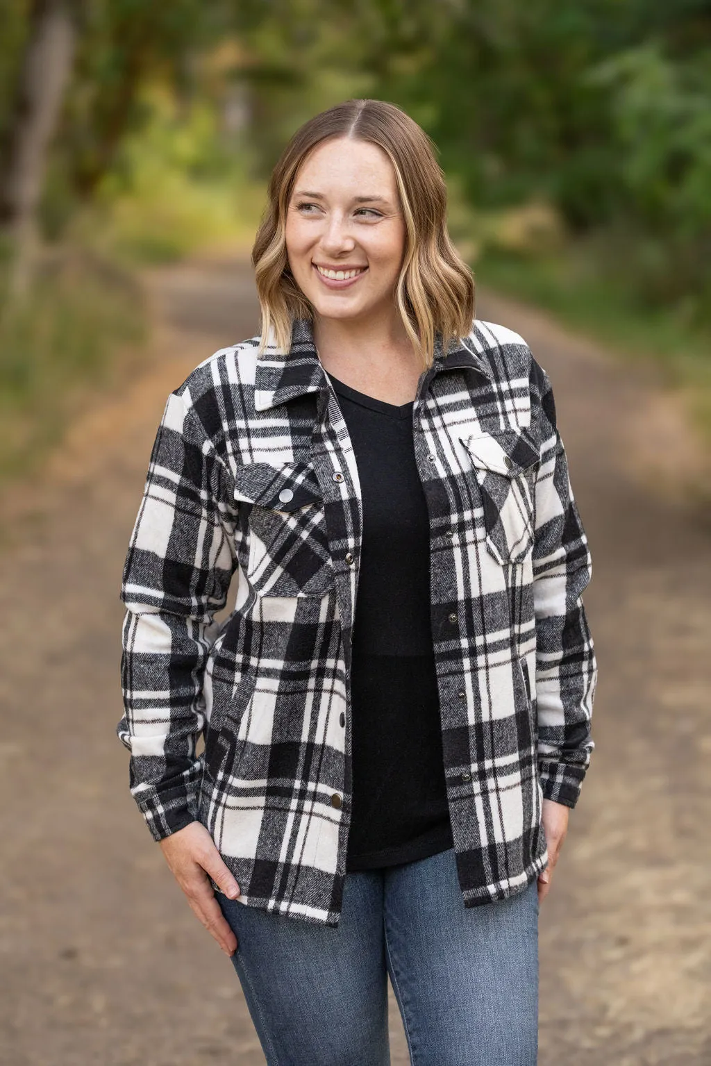 IN STOCK Norah Plaid Shacket - White and Black