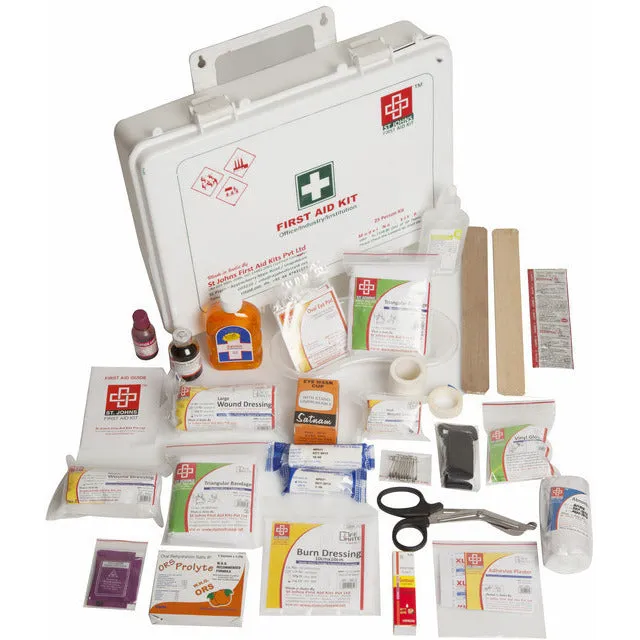 Industrial First Aid Kit Small - Metal Box Wall Counted With Acrylic Door - 118 Components - SJF M4 - St Johns First Aid Kit