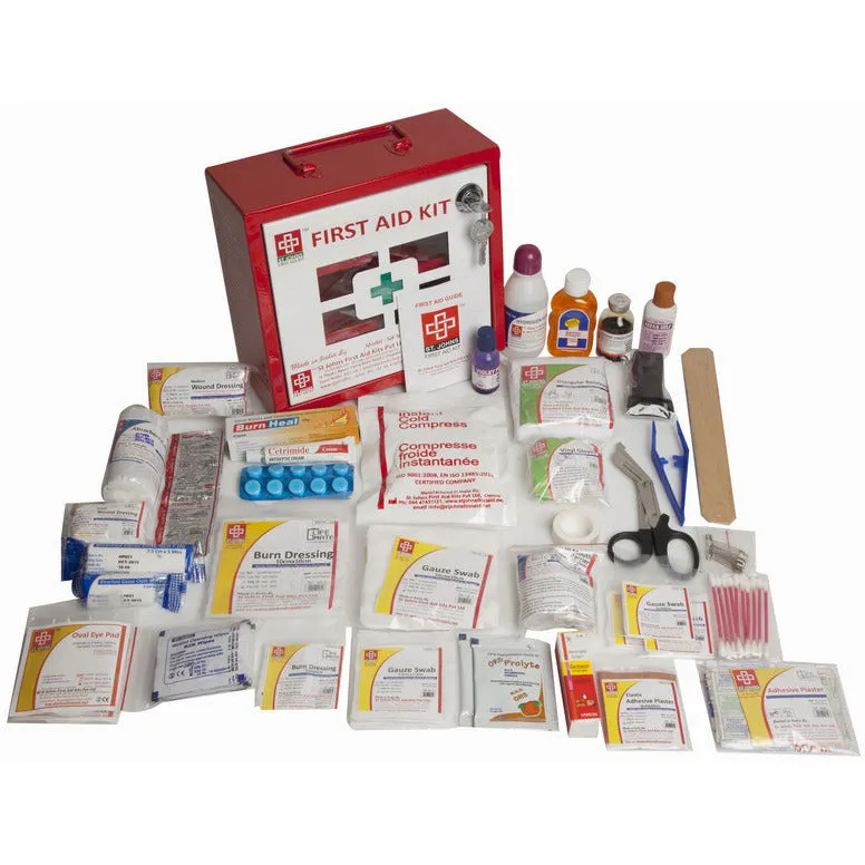 Industrial First Aid Kit Small - Metal Box Wall Counted With Acrylic Door - 118 Components - SJF M4 - St Johns First Aid Kit