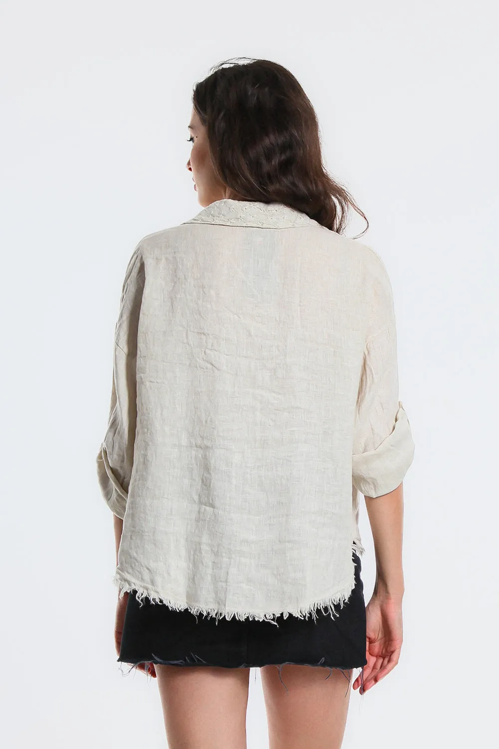 Inez Linen Embroidered Shacket (BQ174)