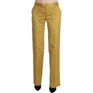 Just Cavalli Mustard Mid Waist Tailored Cotton Pants