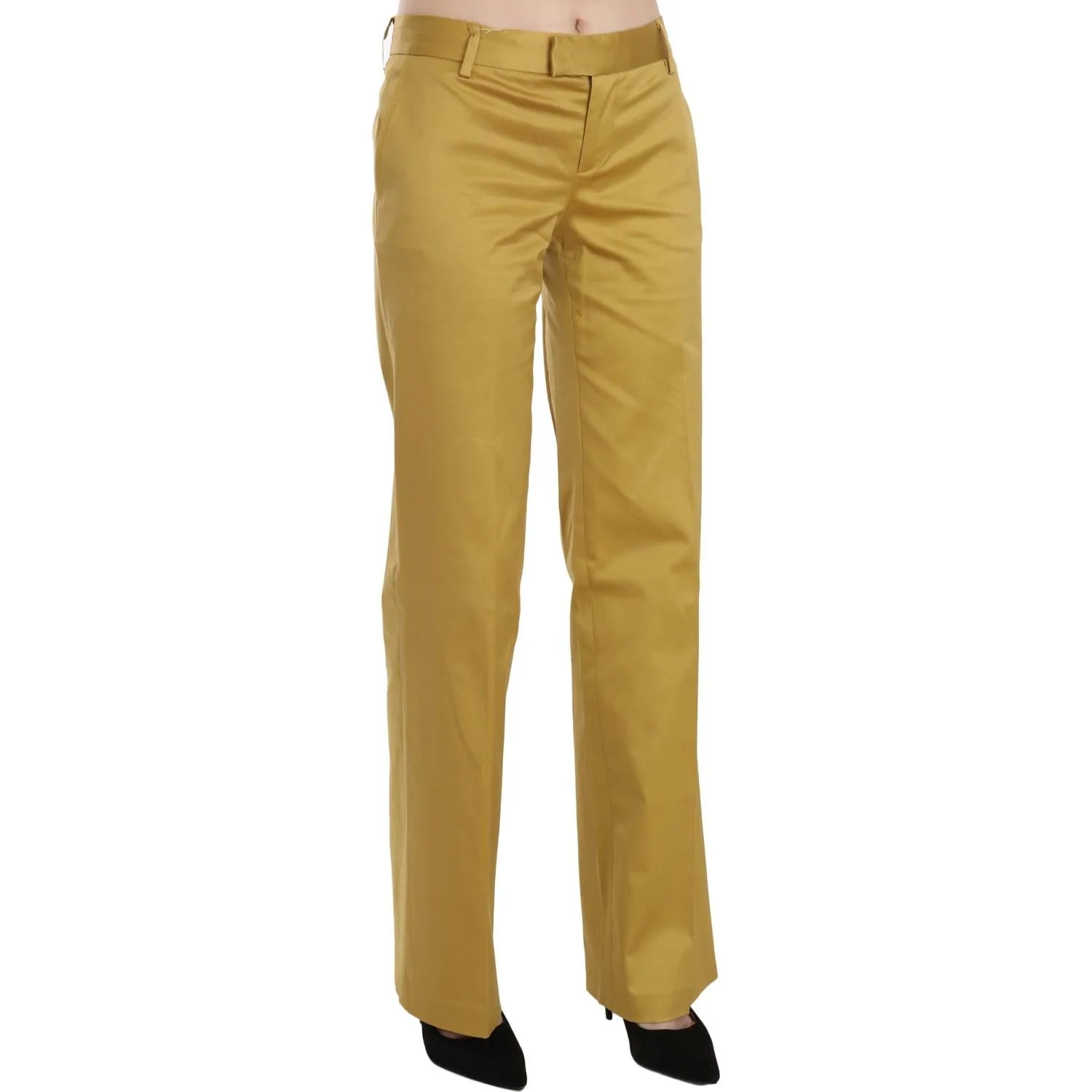 Just Cavalli Mustard Mid Waist Tailored Cotton Pants