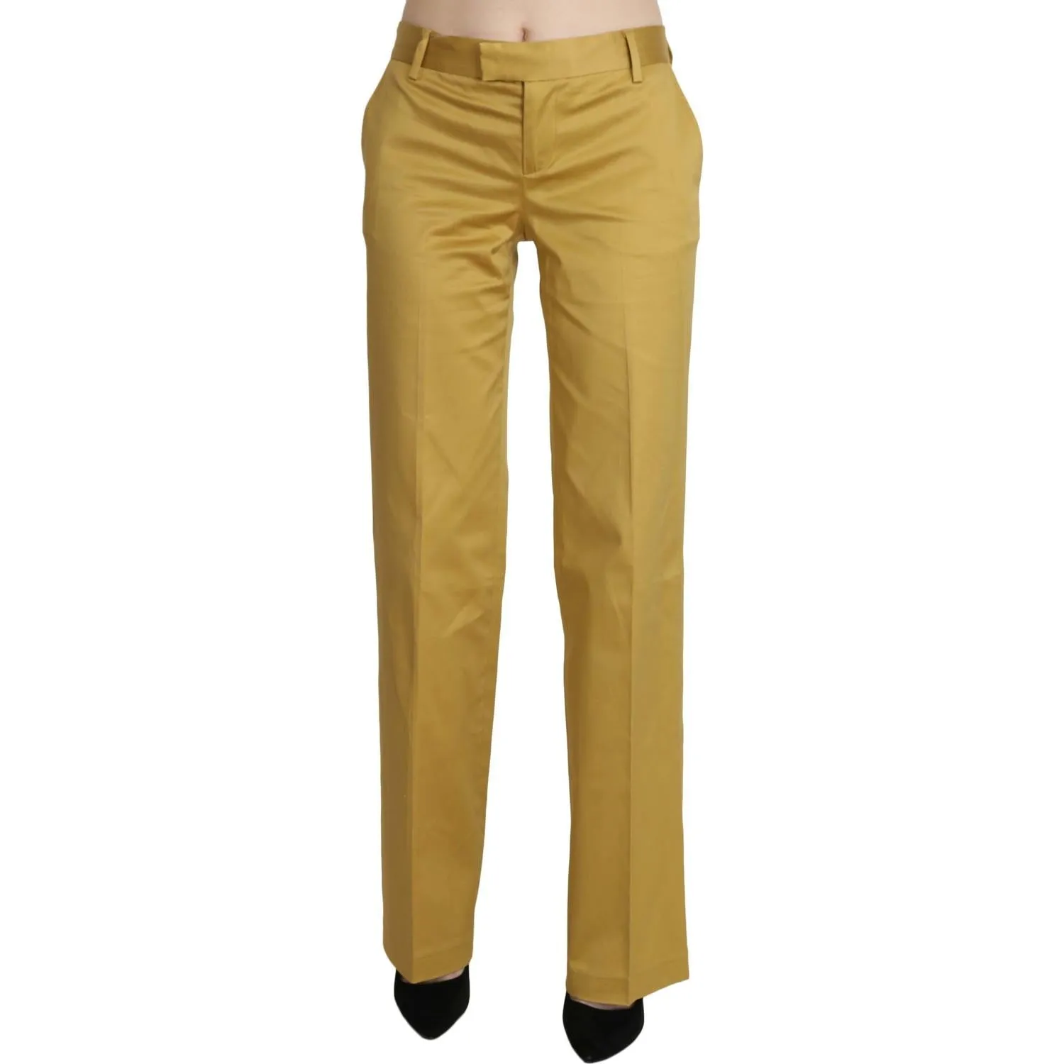 Just Cavalli Mustard Mid Waist Tailored Cotton Pants