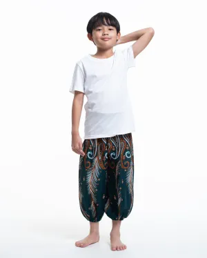 Kids Paisley Feathers Harem  Pants in Green