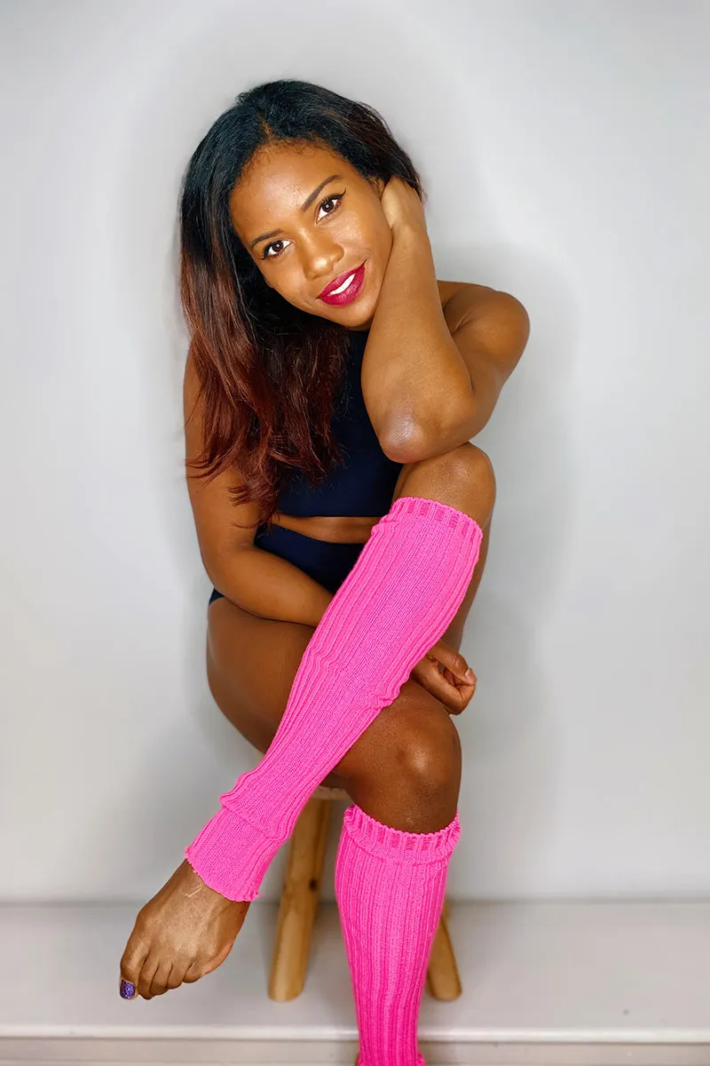 Knee High Stirrup Legwarmers - Neon Pink