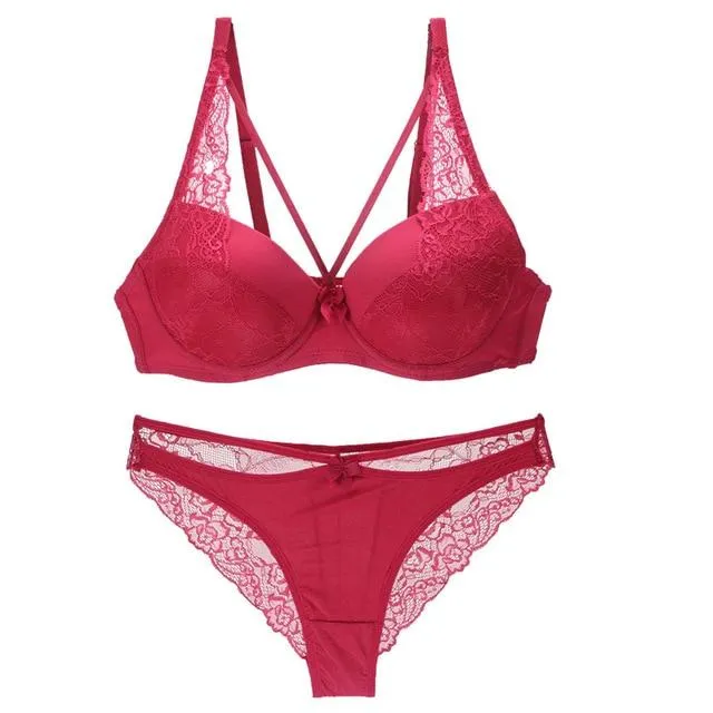 lace lingerie set push up red lingerie