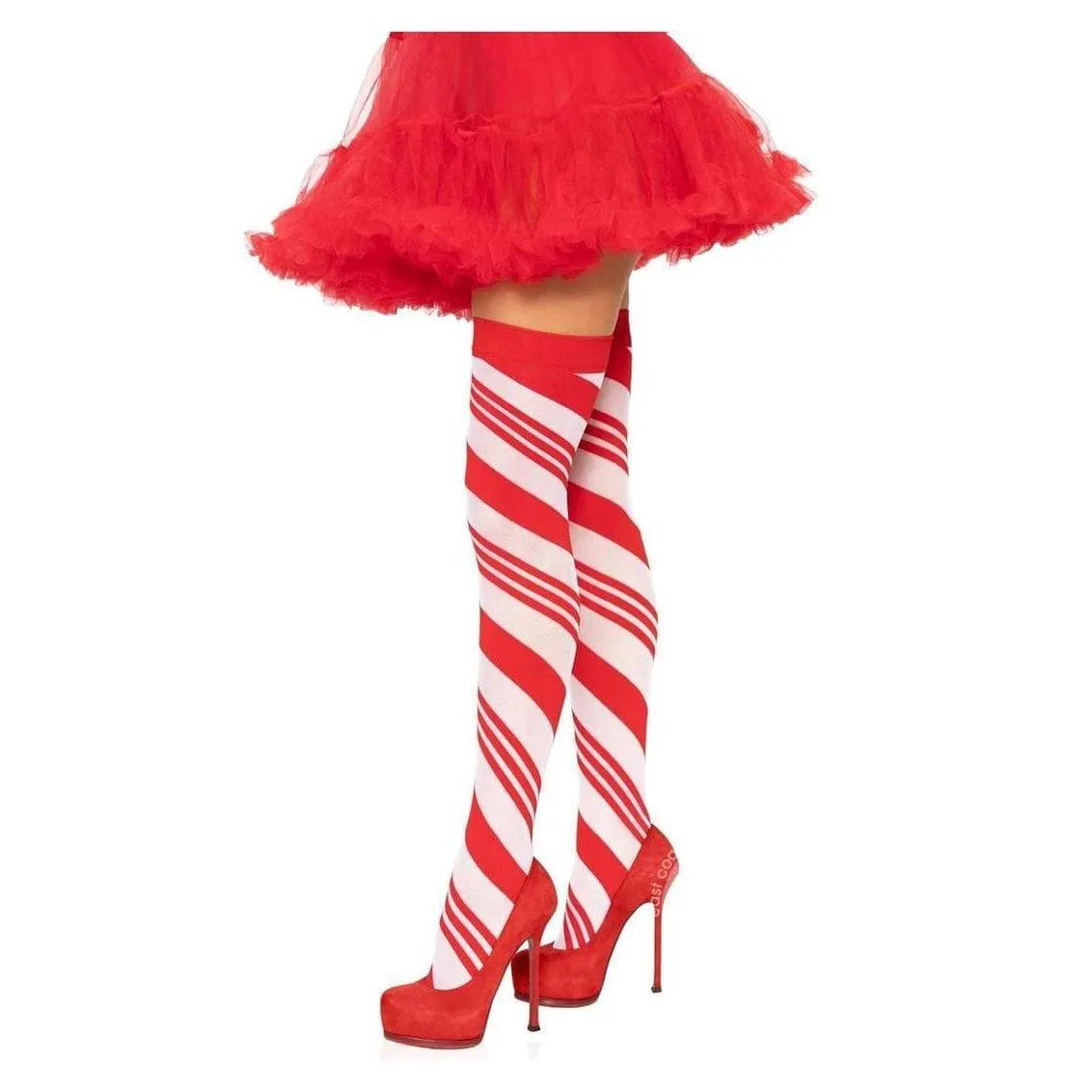 Leg Avenue Spandex Sheer Candy Cane Striped Thigh Highs One Size Red/White