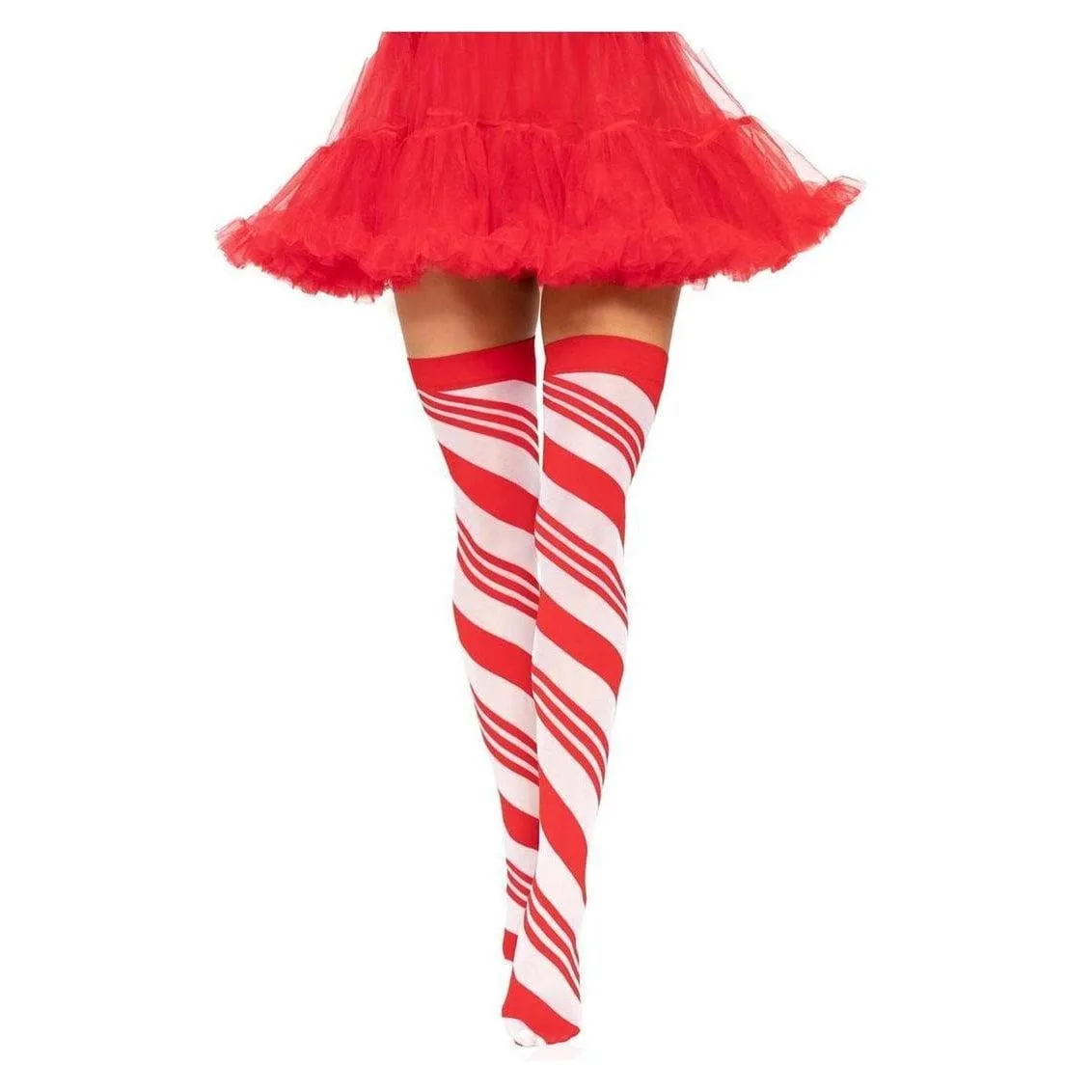 Leg Avenue Spandex Sheer Candy Cane Striped Thigh Highs One Size Red/White