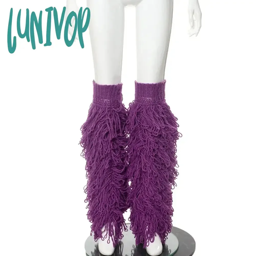 Lunivop  Tassel Knitted Leg Warmers Women Y2k Purple Fashion Casual Women's Socks 2024 New Streer Harajuku Warm Knee Socks Female