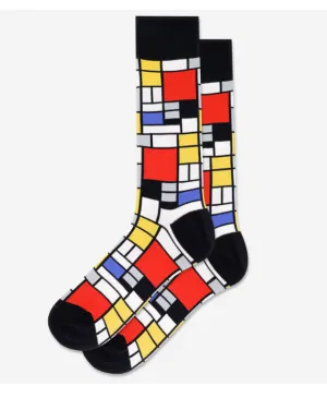 Men's Composition With Red Yellow Black Grey Blue Crew Socks/Black