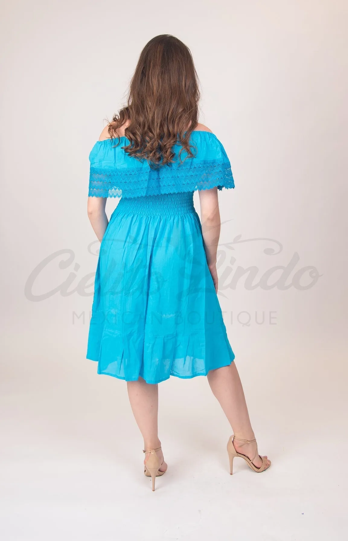 Mexican Campesina Midi Dress Blue