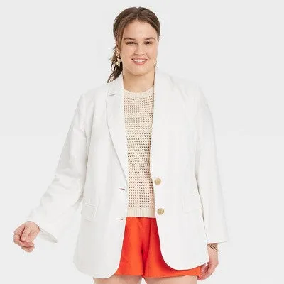 New - Women's Linen Spring Blazer - A New Day White XXL