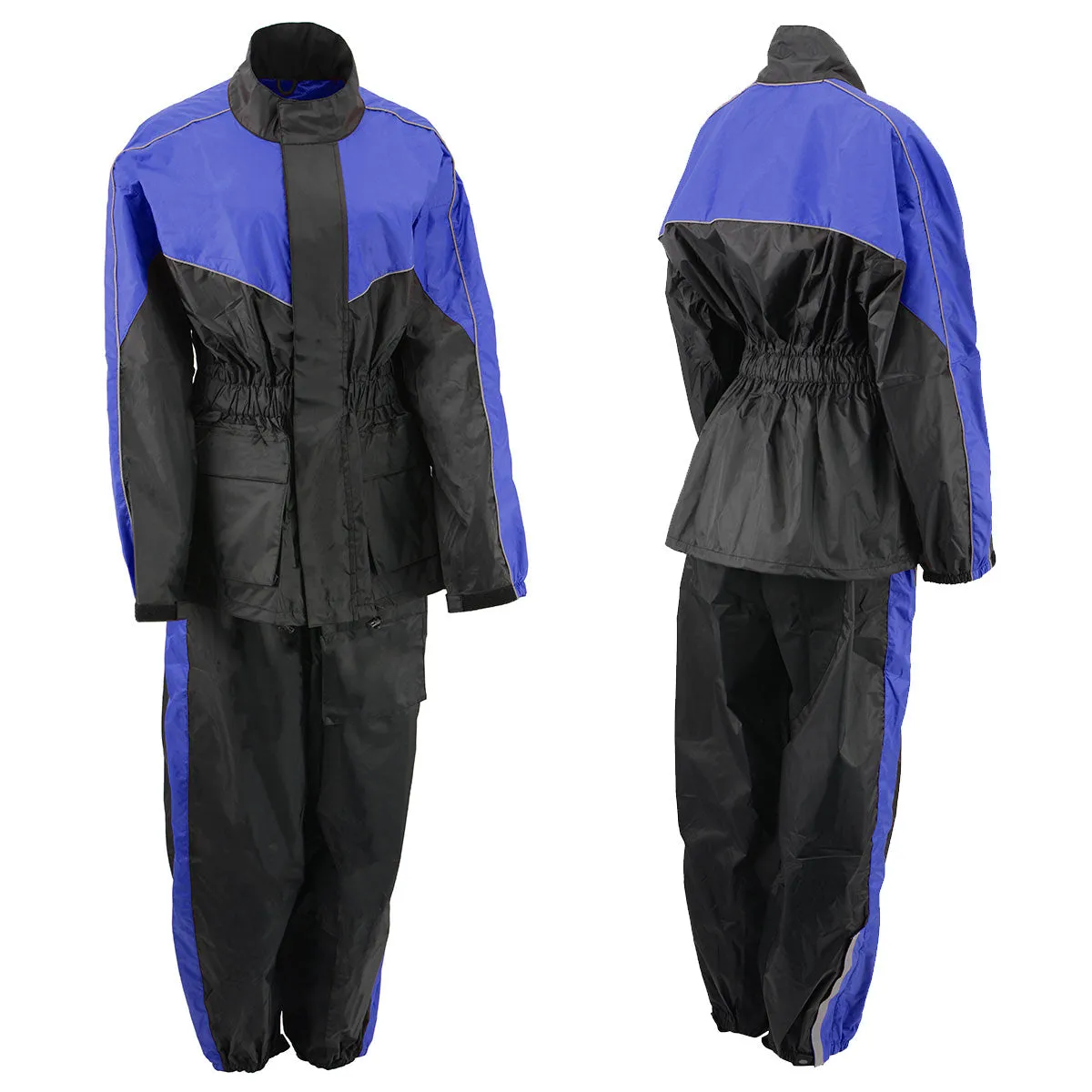 NexGen Ladies XS5001 Black and Blue Water Proof Rain Suit with Reflective Piping