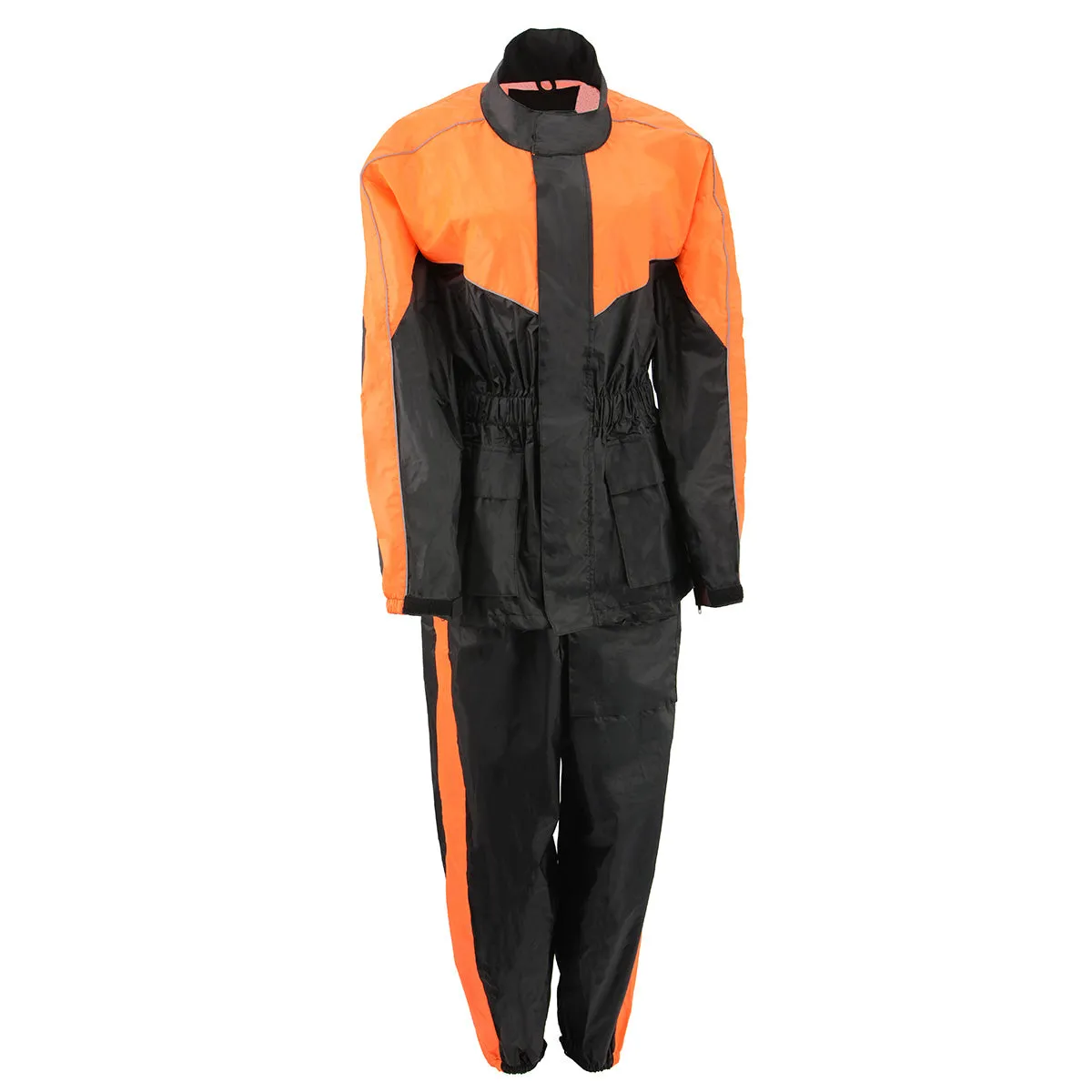 NexGen Ladies XS5001 Black and Orange Water Proof Rain Suit with Reflective Piping