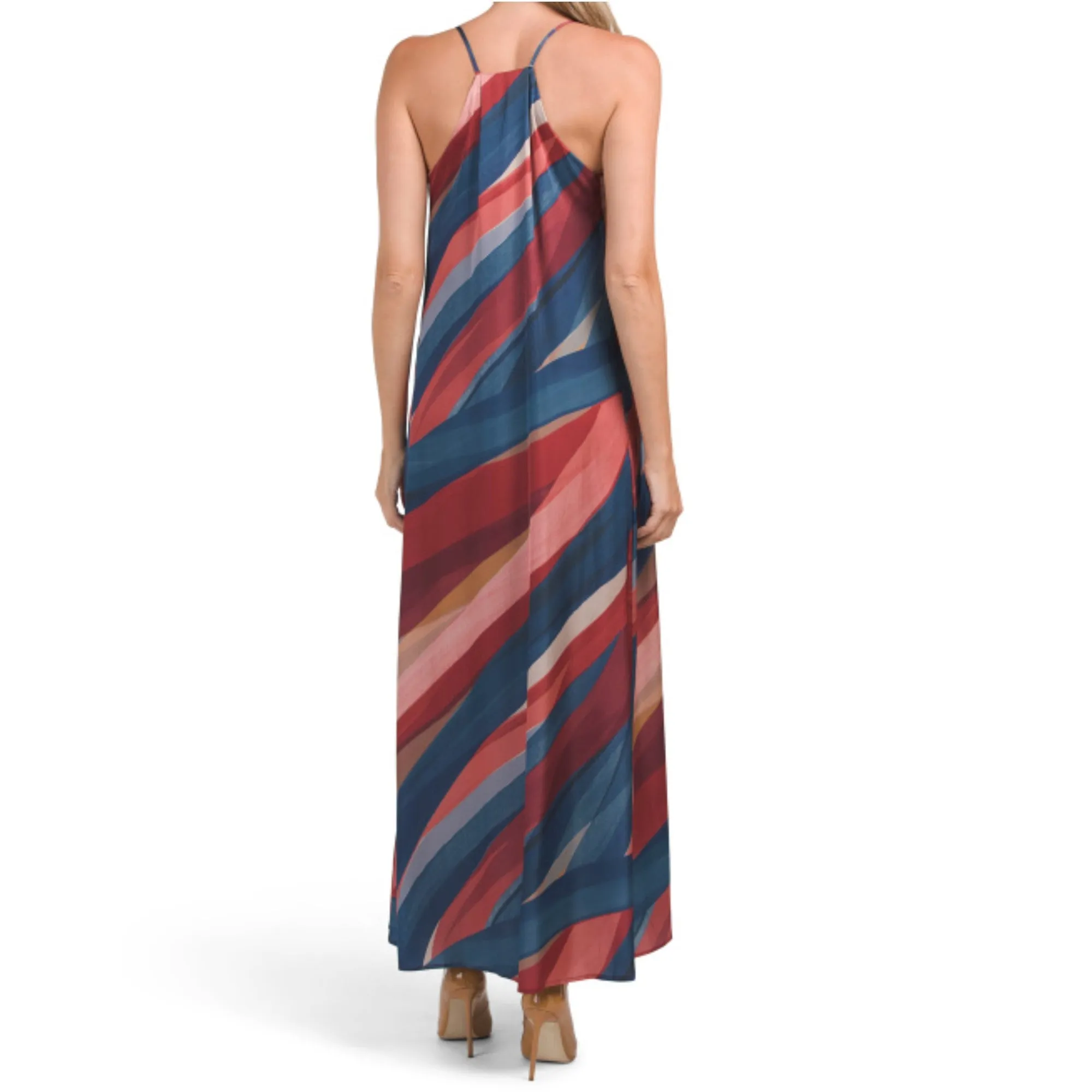 Nicole Miller Abstract Floral Print Slip on Satin Maxi Dress