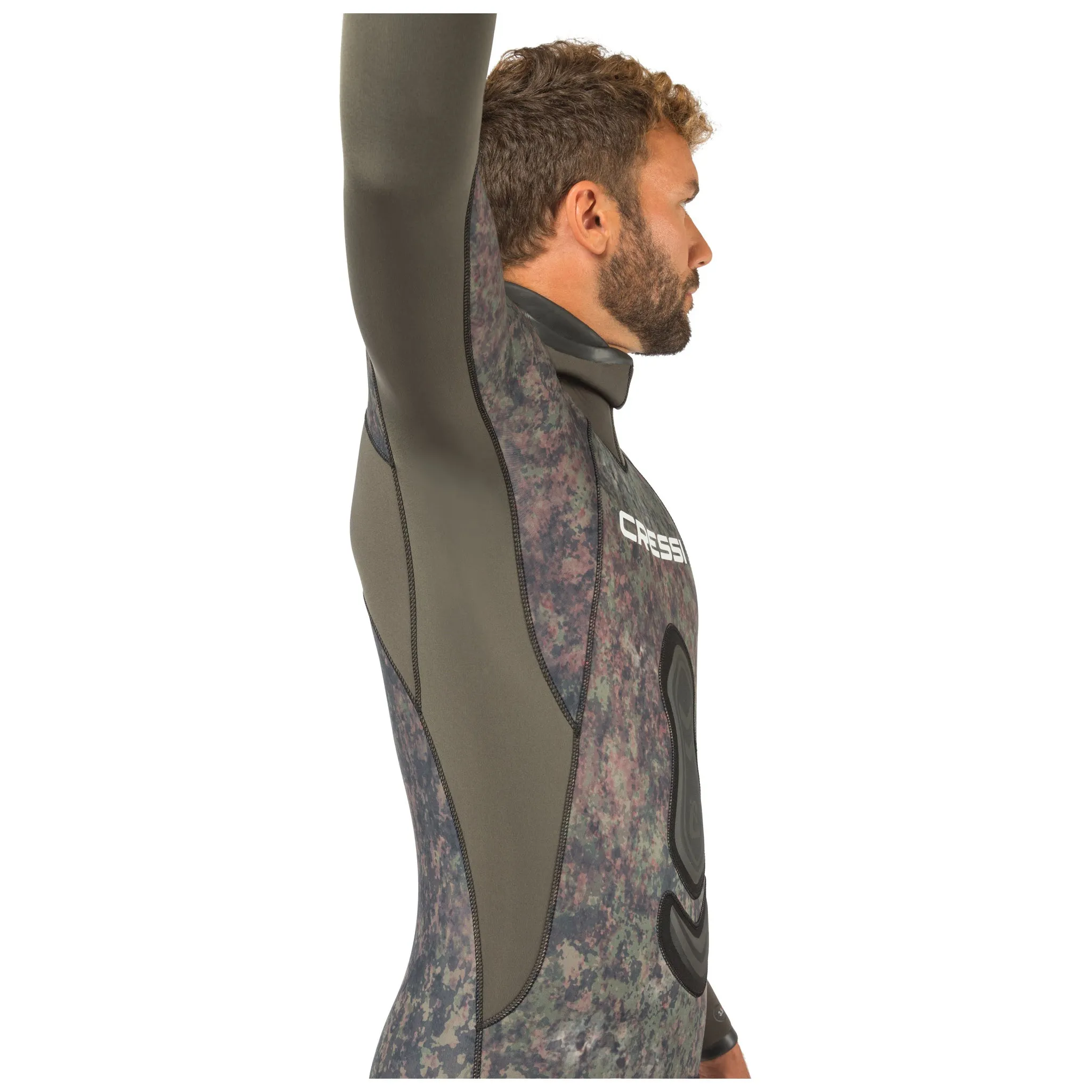 Open Box Cressi 5mm Mens Seppia 1-piece Freediving Wetsuit - Camo Grey - Medium/3 (Top Only, Without Pants)